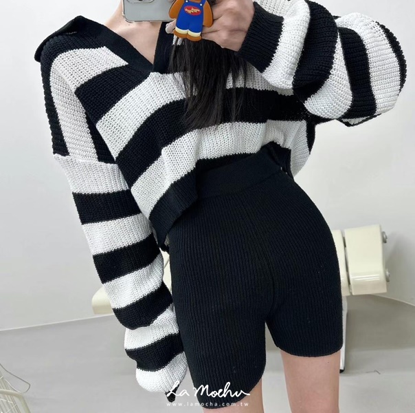 針織合身歐美感三分褲